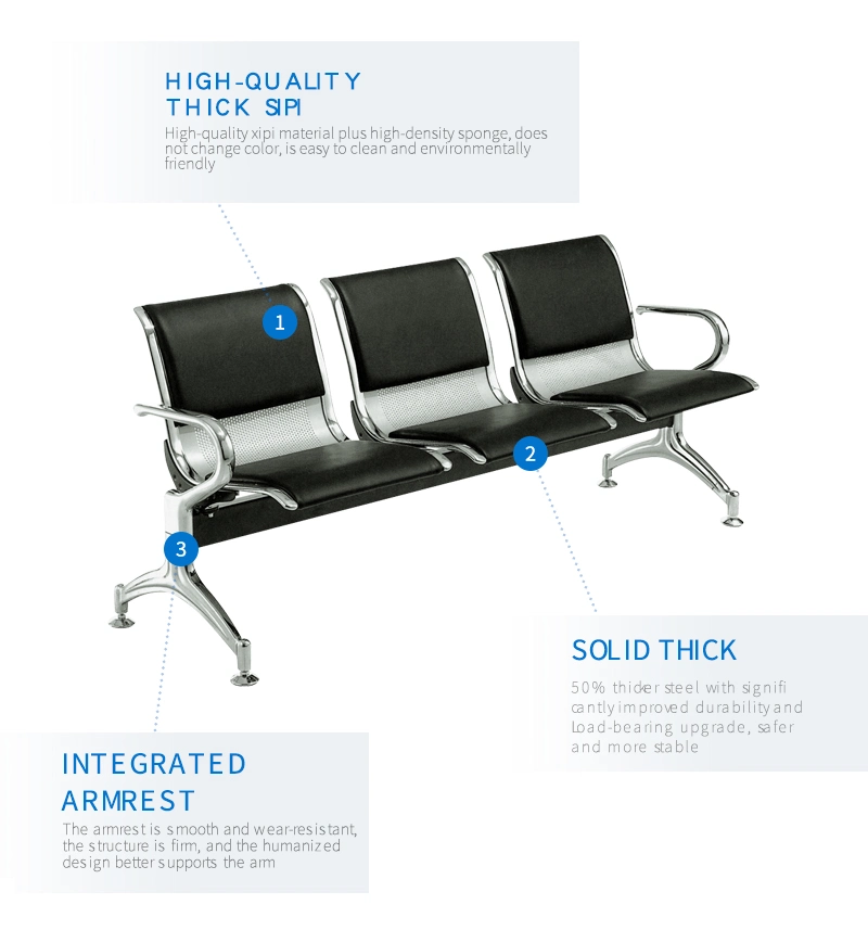 3 Seater Steel Chair Airport Hospital Office Home Hotel Public Furniture Guest Vistor Reception Room Waiting Chair