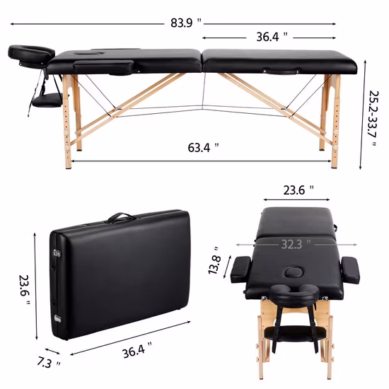 Hochey Medical klappbare tragbare Massageliegen und -betten, schwarz, höhenverstellbarer, abnehmbarer Massagetisch für SPA