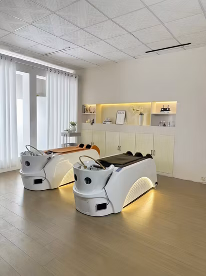 Fabrik-Salonmöbel, PU-Leder, schwarzer Haarwasch-Shampoo-Stuhl und Bett